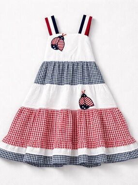 Emily Rose Red White and blue searsucker dress ladybug appliqués size 4T